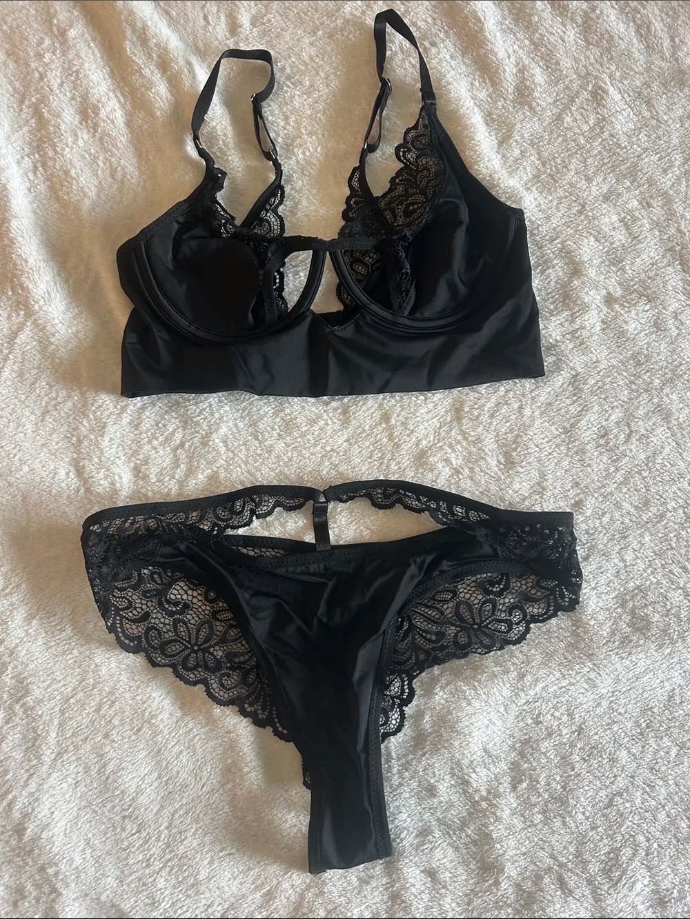 SHEIN Black Lace Underwire Bralette & Lace Bikini Set